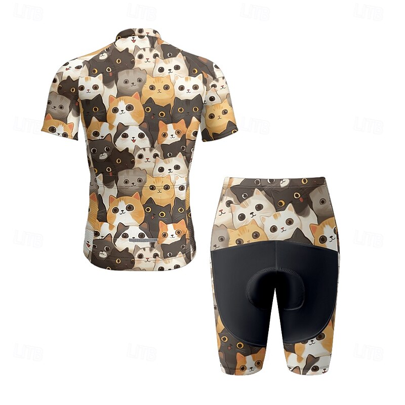 Men's Cycling Jersey with Shorts Cat Short Sleeve Bike Clothing Suit with 3 Rear Pockets Mountain Bike MTB Road Bike Cycling Front Zipper Sweat wicking Comfortable Breathable Sports Black Yellow Dark2