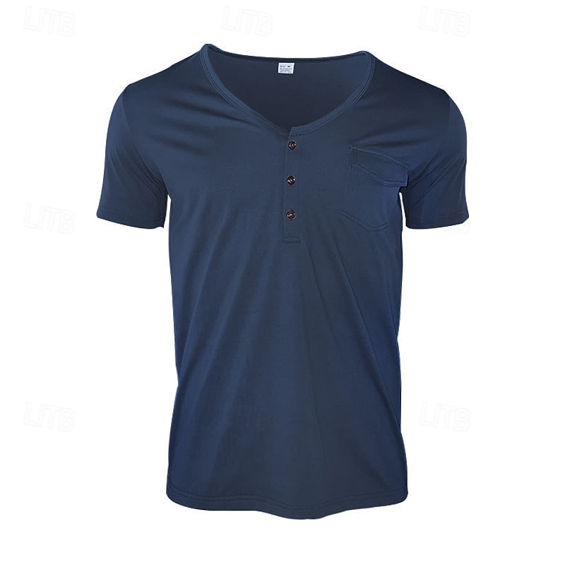 Men's Henley Shirt Tee Short Sleeve Solid Color Plain Casual Pocket Henley Outdoor Casual Daily Summer Spring &  Fall Black White Gray Henley T-Shirt2