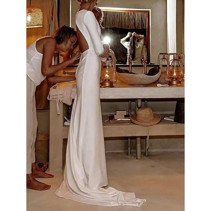 Wedding Dresses Ball Gown Scoop Neck Long Sleeve Chapel Train Satin Bridal Gowns With Pleats Ruched2