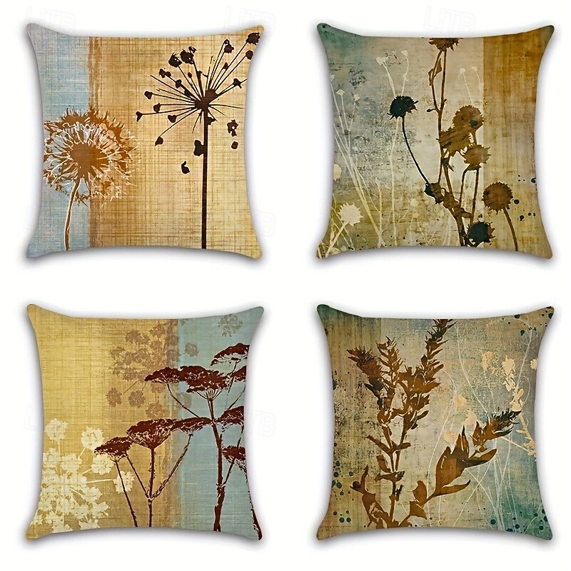 Floral Decorative Toss Pillows Cover 4PC Soft Square Couch Cushion Case Pillowcase for Farmhouse Bedroom Livingroom Sofa Chair2