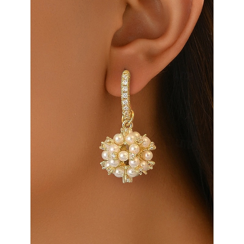 Women's Gold Plated Imitation Pearl String Earrings - Elegant women's hoop earrings perfect for formal events and weddings