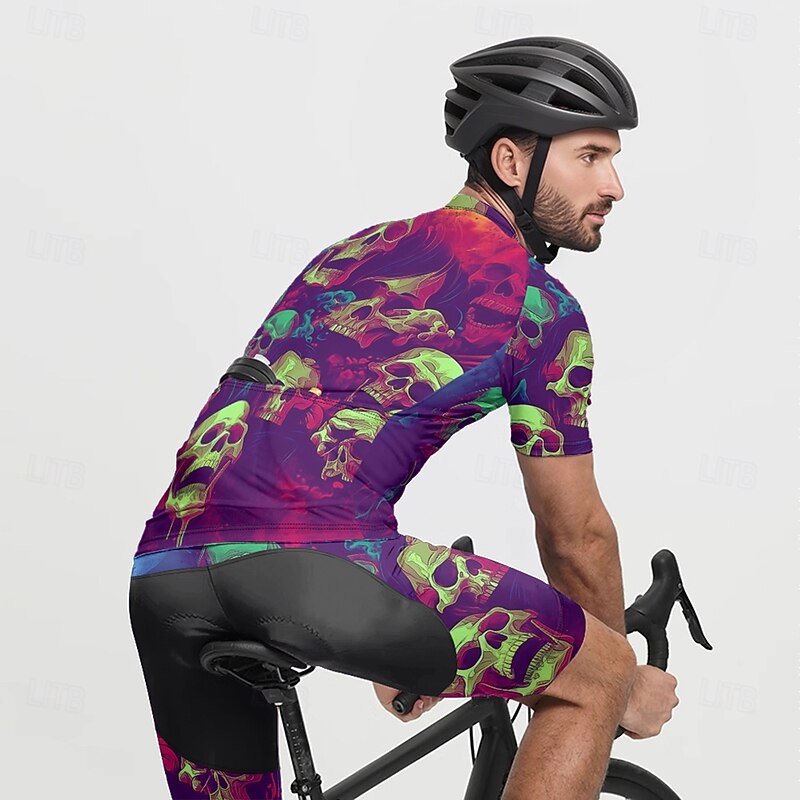 Men's Cycling Jersey Skull Short Sleeve Bike Tee Tshirt Jersey with 3 Rear Pockets Mountain Bike MTB Quick Dry Anatomic Design Wicking Breathable Sports Violet Black Dark Purple Clothing Apparel2