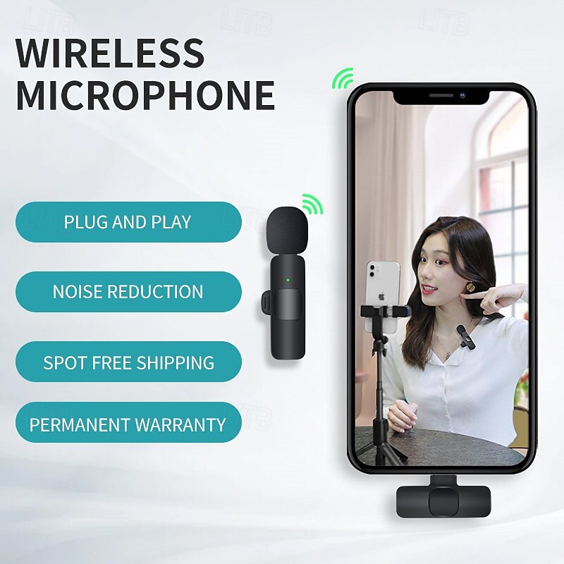 2.4G Wireless Lavalier Microphone Video Shooting Live Microphone Portable Audio Video Recording Mini Mic for IOS Android