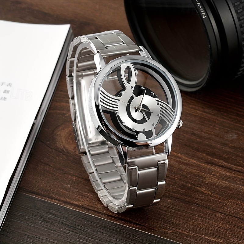 Fashion and Casual Music Note Notation Watch Stainless Steel Wristwatch for Men and Women Silver Watches3