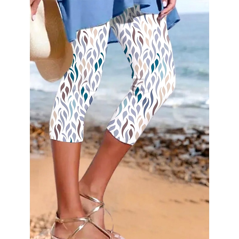 Women's Leggings Capri Pants High Elasticity Fashion Streetwear Calf-Length High Waist Graphic Polka Dot Gradient Printing Breathable Soft  Outdoor Daily Baby blue Summer Spring Regular Fit