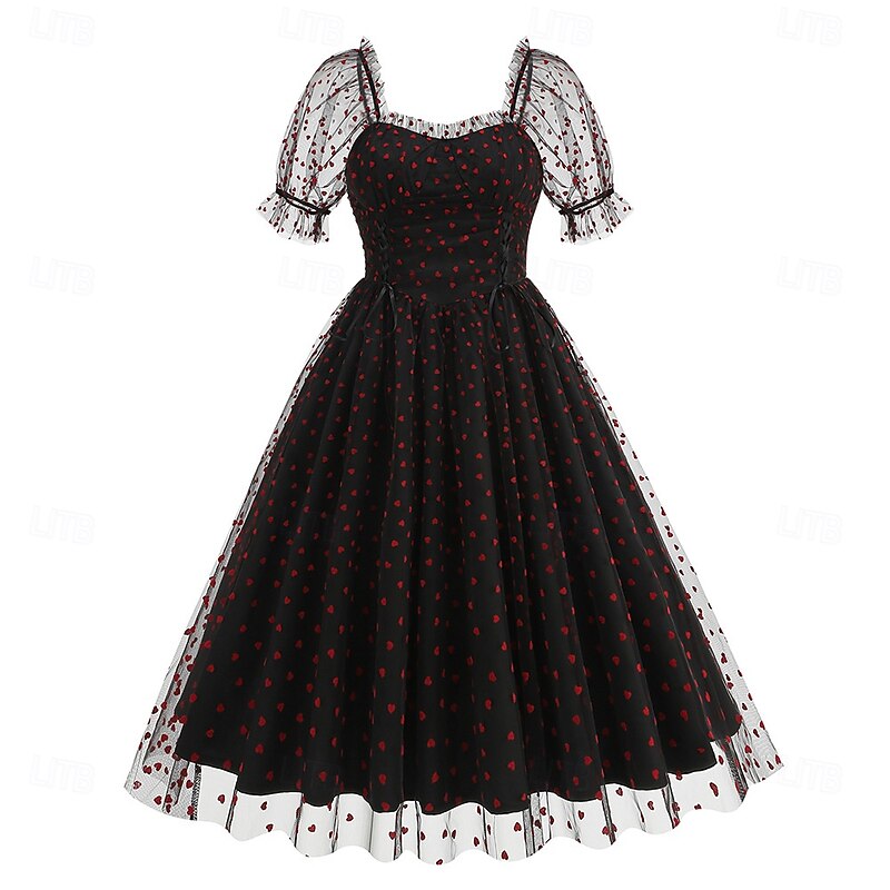 Retro Vintage 1950s Rockabilly Midi Cocktail Dress Flare Dress Polka dots Fancy Dress Women's Valentine's Day Vacation Homecoming Party & Evening Adults' Dress Summer2