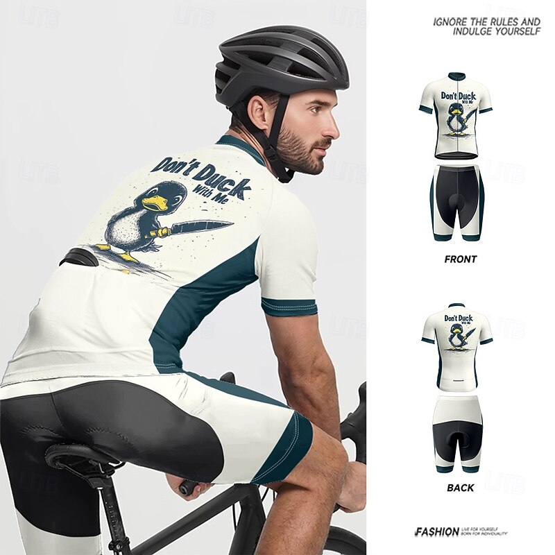 Men's Cycling Jersey with Shorts Cartoon Short Sleeve Bike Clothing Suit with 3 Rear Pockets Mountain Bike MTB Road Bike Cycling Front Zipper Sweat wicking Comfortable Breathable Sports Black White2