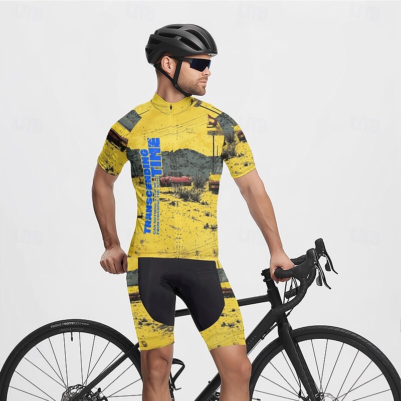 Men's Cycling Jersey Gradient Letter & Number Short Sleeve Bike Tee Tshirt Jersey with 3 Rear Pockets Mountain Bike MTB Quick Dry Anatomic Design Wicking Breathable Sports Yellow Blue Fuchsia4