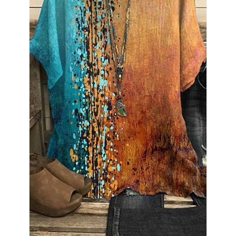 Women's Blouse Floral Casual Half Sleeve Crew Neck Regular Tops Work Daily Print Red Purple Orange Green Spring Fall Winter2