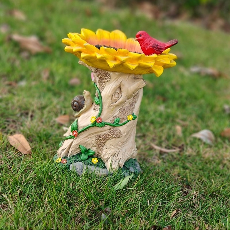Sunflower Bird Bath and Bird Feeder, Outdoor Garden Decoration, Dual Function, Durable Resin, Attracts Birds, Ideal for Yard, Patio, or Balcony, Easy to Install, Eco-Friendly, Weather-Resistant
