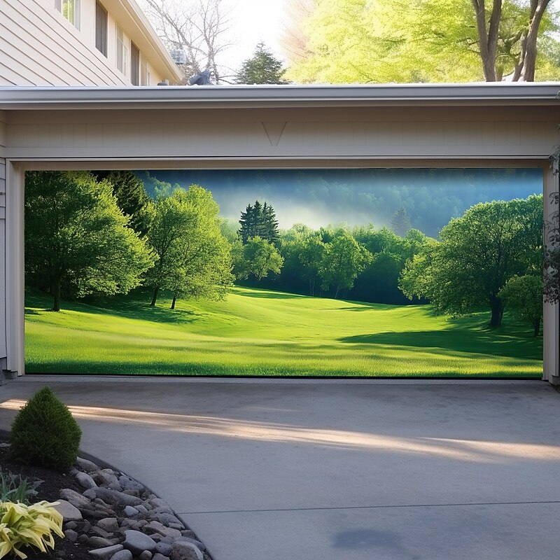 Landscape Door Decorations Garage Door Cover Spring Field Outdoor Banner Large Backdrop for Holiday Outdoor Garage Door Home Wall Decorations