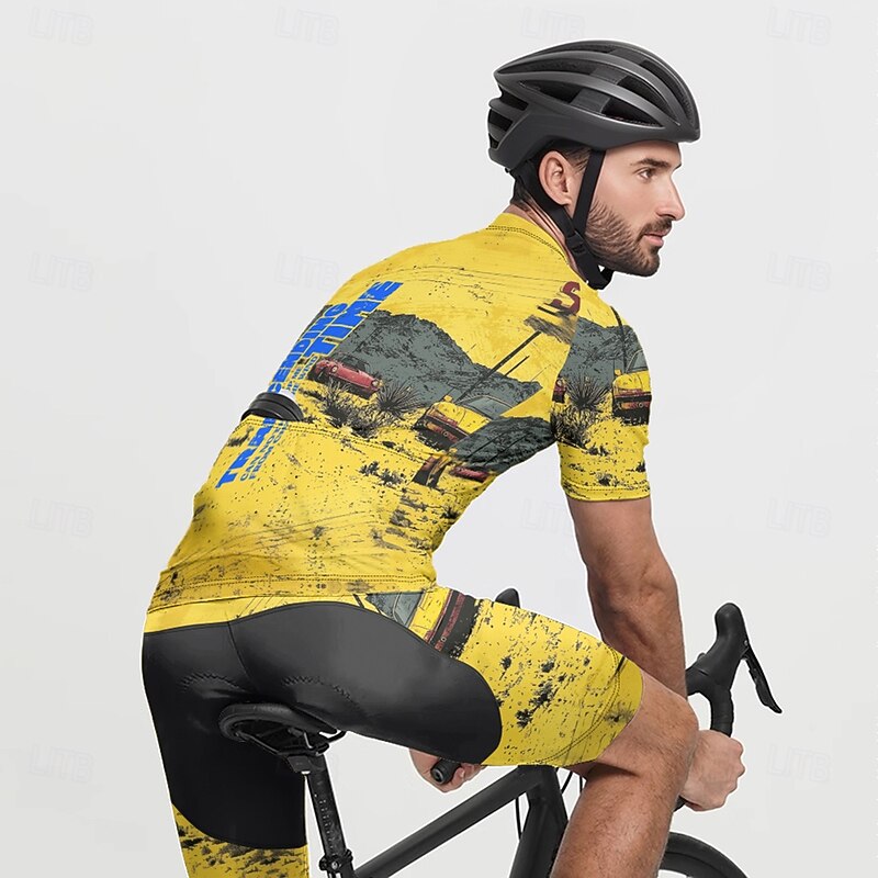 Men's Cycling Jersey Gradient Letter & Number Short Sleeve Bike Tee Tshirt Jersey with 3 Rear Pockets Mountain Bike MTB Quick Dry Anatomic Design Wicking Breathable Sports Yellow Blue Fuchsia