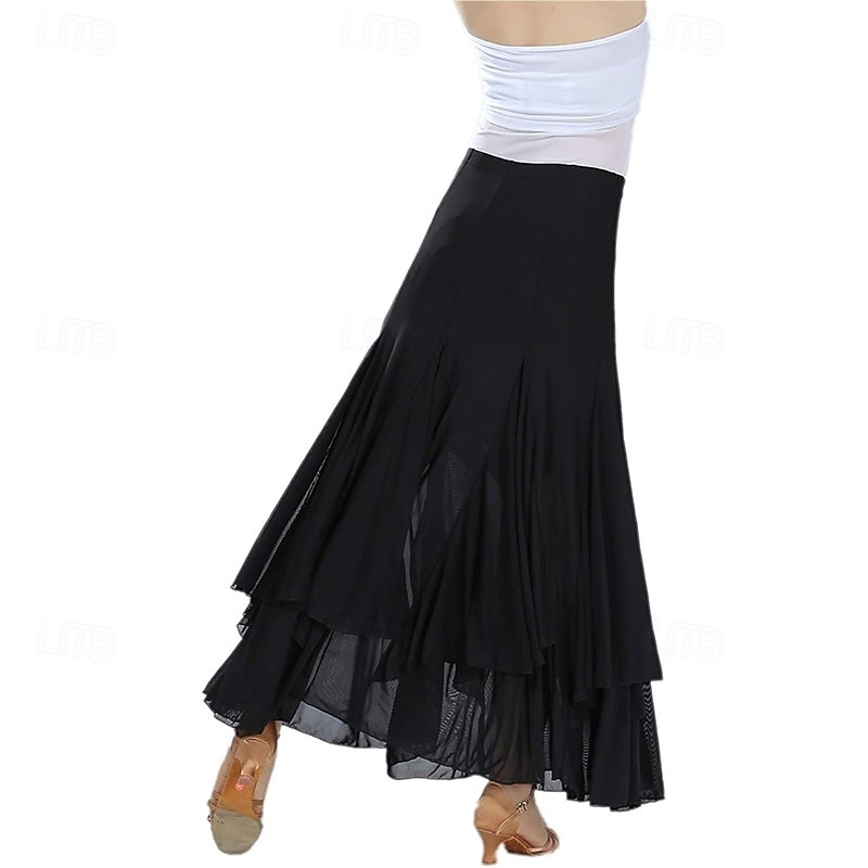 Elegant Ballroom Dancing Waltz Dance Party Long Swing Mesh Skirt2