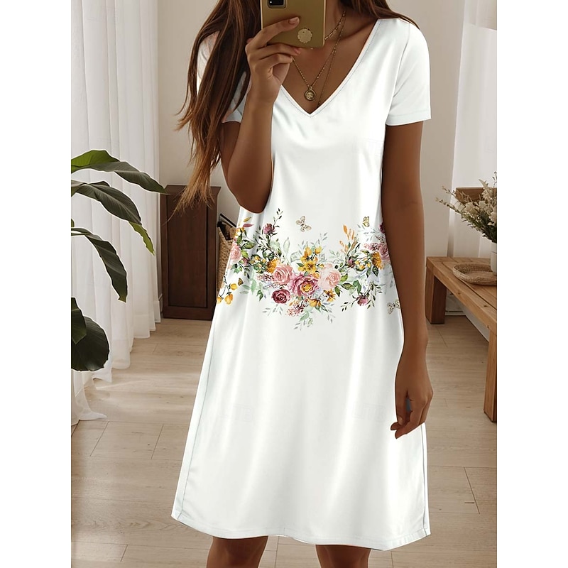 Women's Mini Dress Casual Dress Elegant Tropical Hawaiian Daily Regular Fit Floral Short Sleeve Crew Neck Pearl Black Pink Blue Summer