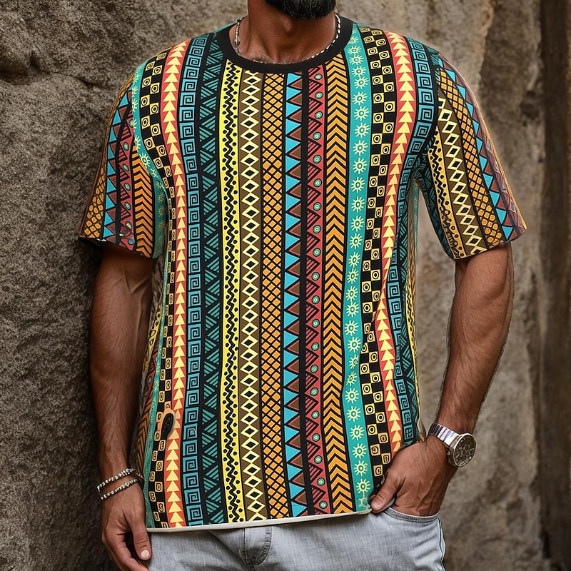 Men's Tribal T Shirt Short Sleeve T shirt 3D Print Crew Neck Shirt Fashion Ethnic Street Daily Brown Summer Spring Clothing Apparel S M L XL XXL XXXL