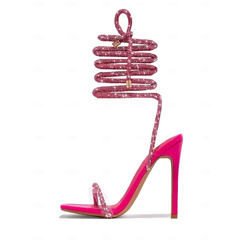 Pink Rhinestone Strappy Stiletto Heels for Women – Sparkling Detail, Perfect for Elegant Evening Wear and Parties.4
