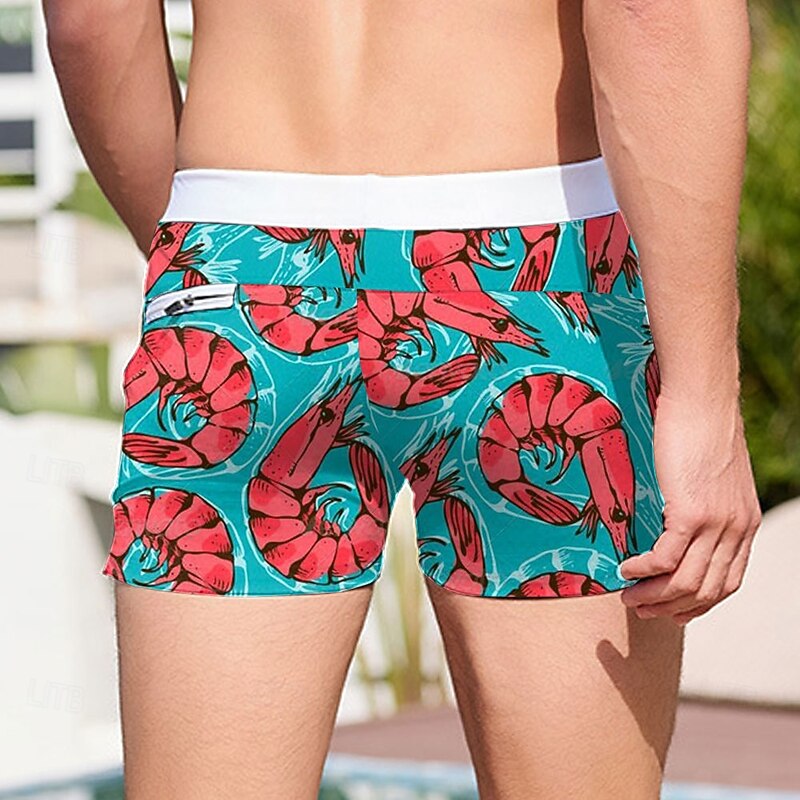 Men's Crab Shrimp Swim Trunks Swim Shorts Board Shorts Mid Waist 3D Print Hawaiian Surfing Holiday Beach Drawstring with Mesh lining Elastic Waist Designer Clothing Apparel2