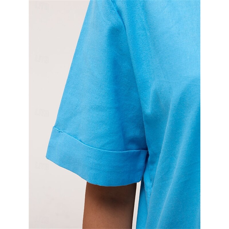 Women's Long Dress Maxi Dress Cotton Linen Dresses Casual Dress Elegant Stylish Basic Vacation Casual Daily Loose Fit Plain Short Sleeve Shirt Collar Yellow Pink Blue Summer Spring4