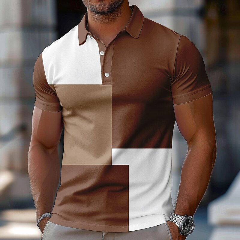 Men's Color Block Rugby Polo Short Sleeve Polo Shirts Collared Shirts Casual School Outdoor Athleisure Daily Wear 3D Print Summer Spring Fall Red Blue Brown4