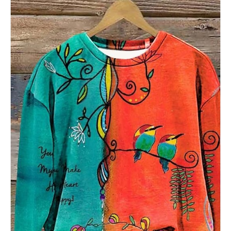 Women's Hoodies Geometric Color Block Casual Long Sleeve Round Neck Regular Tops Work Dailywear Casual Print Orange Fall Winter2