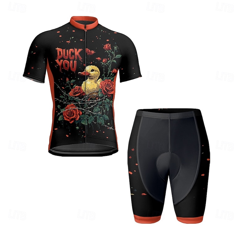 Men's Cycling Jersey with Shorts Cartoon Floral Botanical Short Sleeve Bike Clothing Suit with 3 Rear Pockets Mountain Bike MTB Road Bike Cycling Front Zipper Sweat wicking Comfortable Breathable4