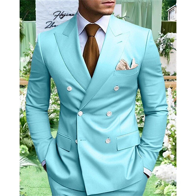 Men's Graduation Blazer Business Cocktail Party Wedding Party Fashion Casual Spring Fall Polyester Plain Pocket Buttons Comfortable Double Breasted Blazer White Yellow Purple Light Blue3