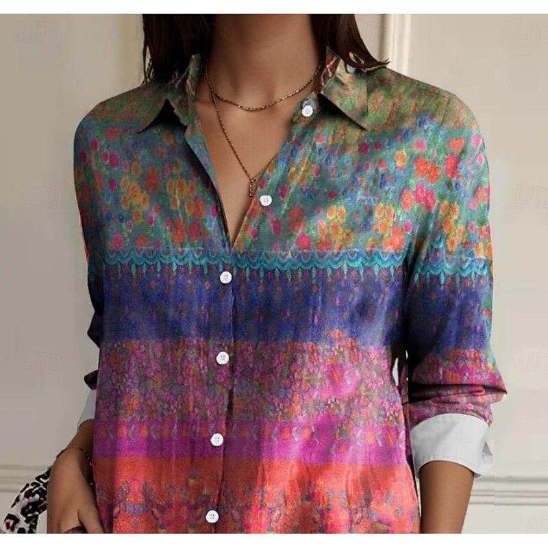 Women's Shirt Button Down Tunic Shirt Collar Long Sleeve Floral Casual Regular Tops Work Daily s Print Orange Spring Fall Winter2