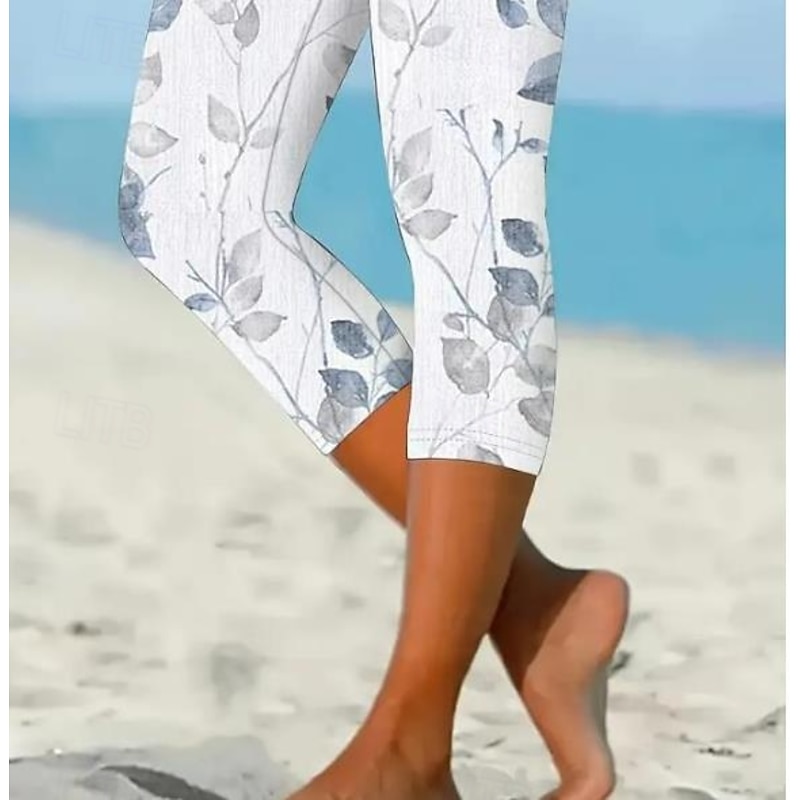 Women's Leggings Capri Pants High Elasticity Fashion Full Length Mid Waist Layered Print  Casual Daily Sillver Gray Summer Regular Fit3