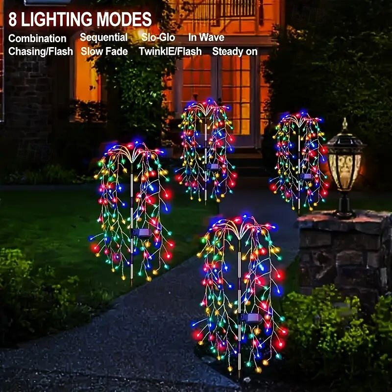 1/2pcs Solar Ground Firecracker Lights – Outdoor Waterproof Garden Lights, 200/400 LEDs, Fairy Fireworks for Villa, Yard, Lawn and Walkway Decoration2
