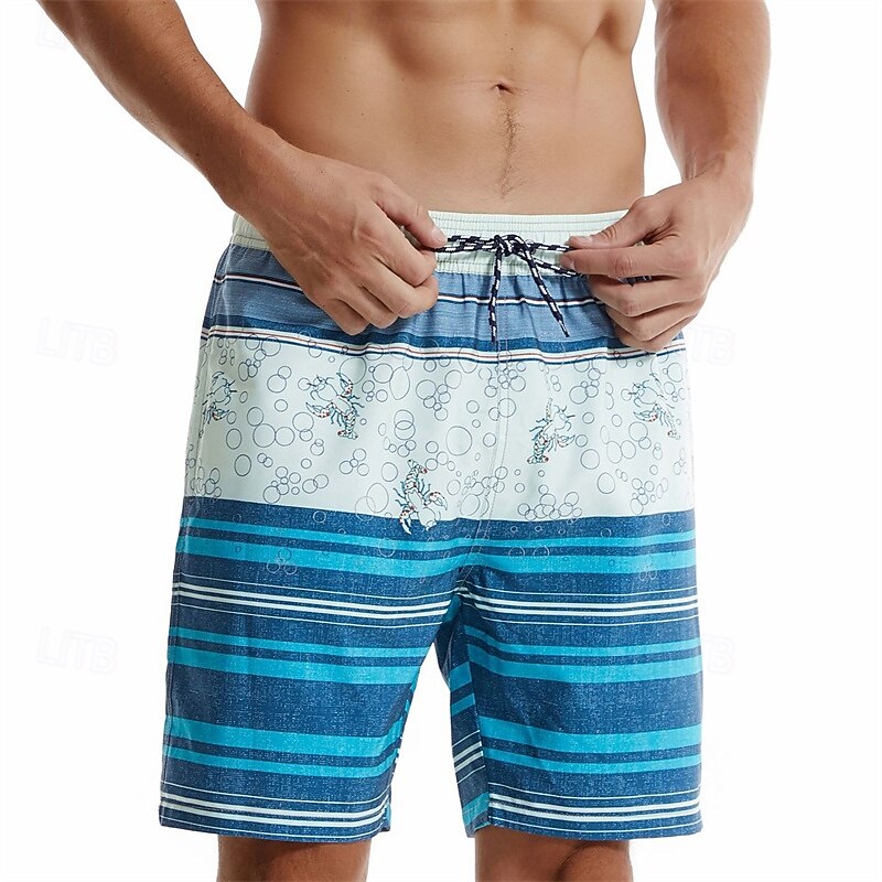 Men's Board Shorts Swim Shorts Swim Trunks Drawstring Elastic Waist With Compression Liner Striped Comfort Quick Dry Short Holiday Beach Weekend Fashion Casual Blue Micro-elastic4