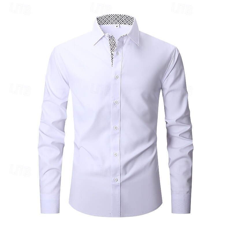 Men's Shirt Dress Shirt Button Up Shirt Color Block Wedding Daily Light Blue Black White Red Long Sleeve Turndown Spring &  Fall Clothing Apparel Printing2