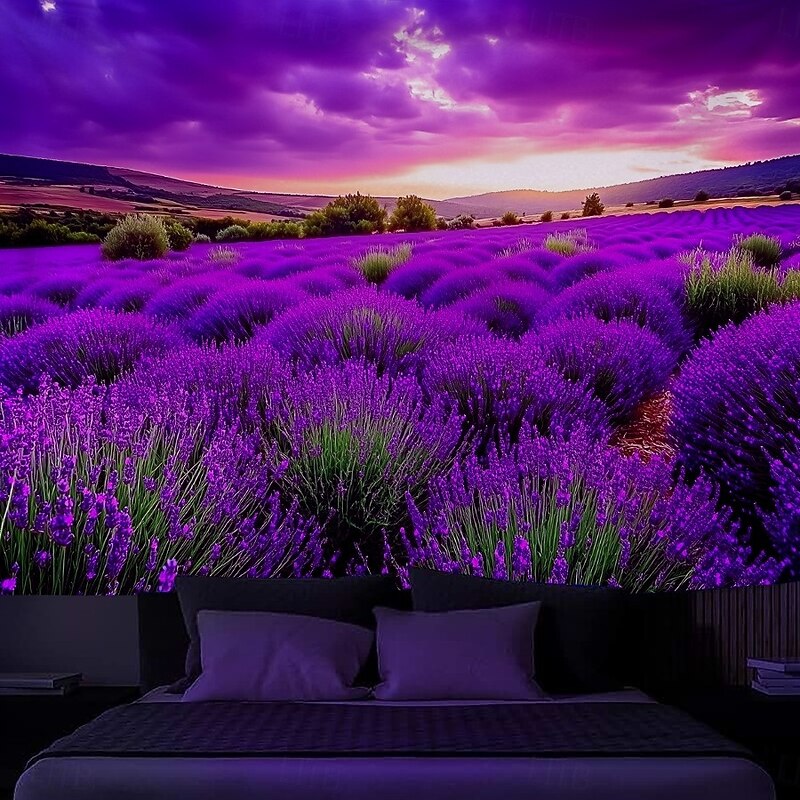 Blacklight Tapestry Glow in the Dark Glow Party UV Reactive Lavender Trippy Misty Nature Landscape Hanging Tapestry Wall Art Mural for Living Room Bedroom3