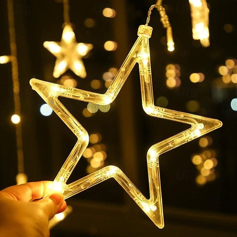 Ramadan Festival Light with Remote Control 3.5m 120LEDs Star Moon Curtain Light 8 Modes Wedding Birthday Party Outdoor Waterproof Tent Bedroom Living Room Balcony Garden Decorative Light2