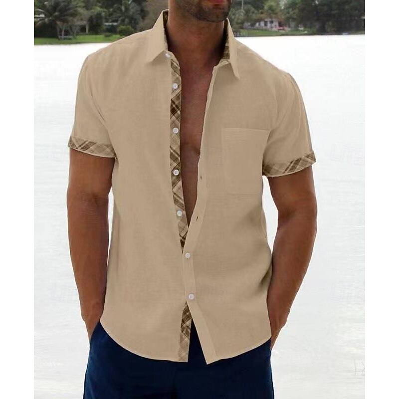Men's Shirt Summer Shirt Casual Shirt Beach Shirt Button Up Shirt Black White Pink Blue Orange Short Sleeve Plain Pattern Lapel Vacation Hawaiian Button-Down Clothing Apparel Polyester Fashion Casual3