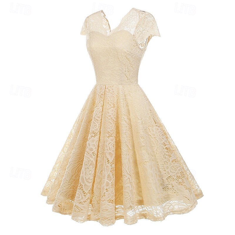 Elegant 1950s Vintage Inspired Knee Length Dress A-Line Dress Tea Dress Lace A-Line Fancy Dress Women's Christmas Carnival New Year Homecoming Daily Wear Bachelorette Party Adults' Homecoming Dresses2