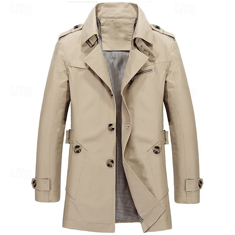 Men's Transition Jacket Trench Coat Going out All Seasons Windbreaker Outerwear Clothing Apparel Solid Colored Button-Down Turndown Single Breasted2