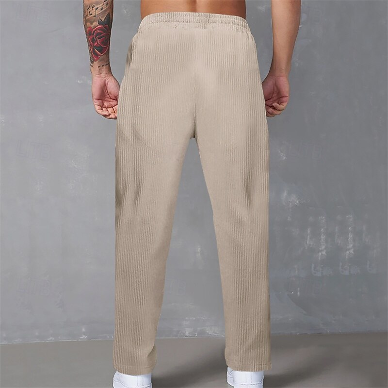 Men's Sweatpants Corduroy Pants Trousers Casual Pants Pocket Elastic Waist Drawstring Plain Comfort Sports Outdoor Daily Fashion Casual Black White Micro-elastic3