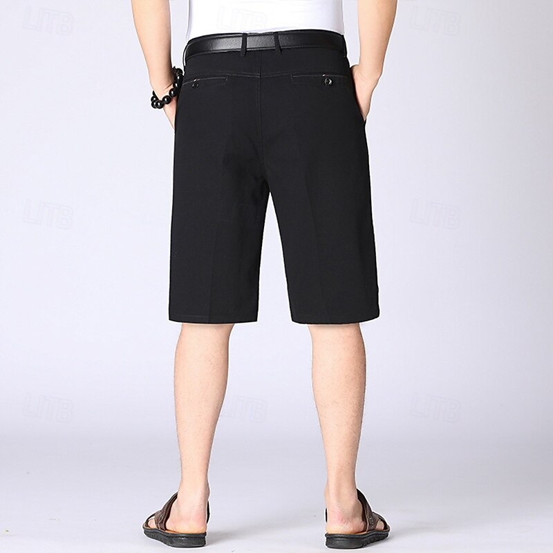 Men's Shorts Chino Shorts Dress Shorts Bermuda shorts Work Shorts Buttons Pocket Straight Leg Plain Breathable No-Iron Knee Length Formal Office Daily Fashion Business Black Blue Micro-elastic3