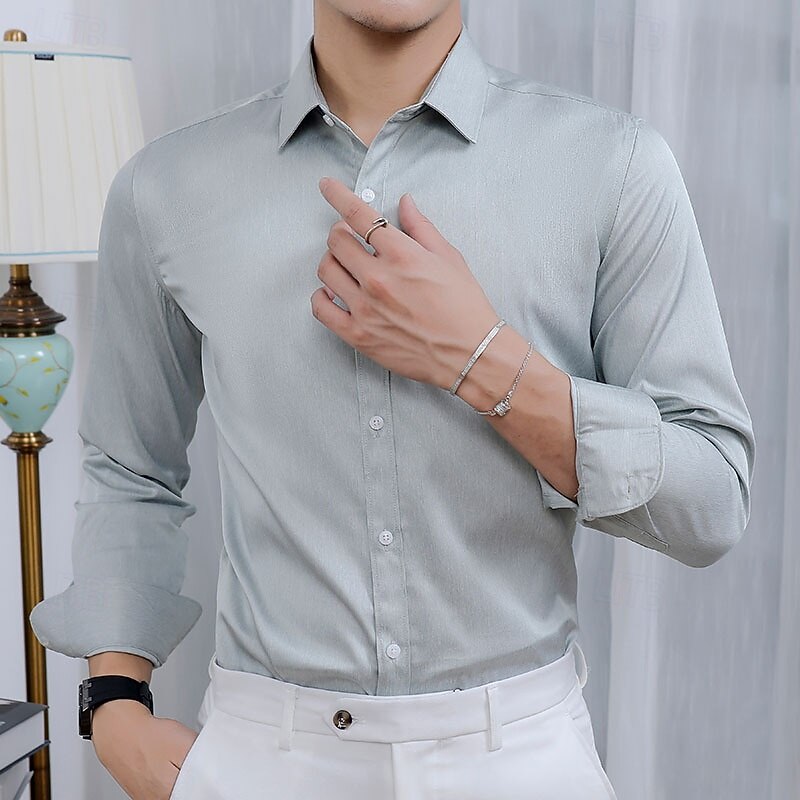 Men's Dress Shirt Non Iron Shirt Wrinkle Resistant Plain Wedding Outdoor Light Blue Royal Blue Sky Blue Light Grey Long Sleeve Turndown Summer Spring Clothing Apparel4