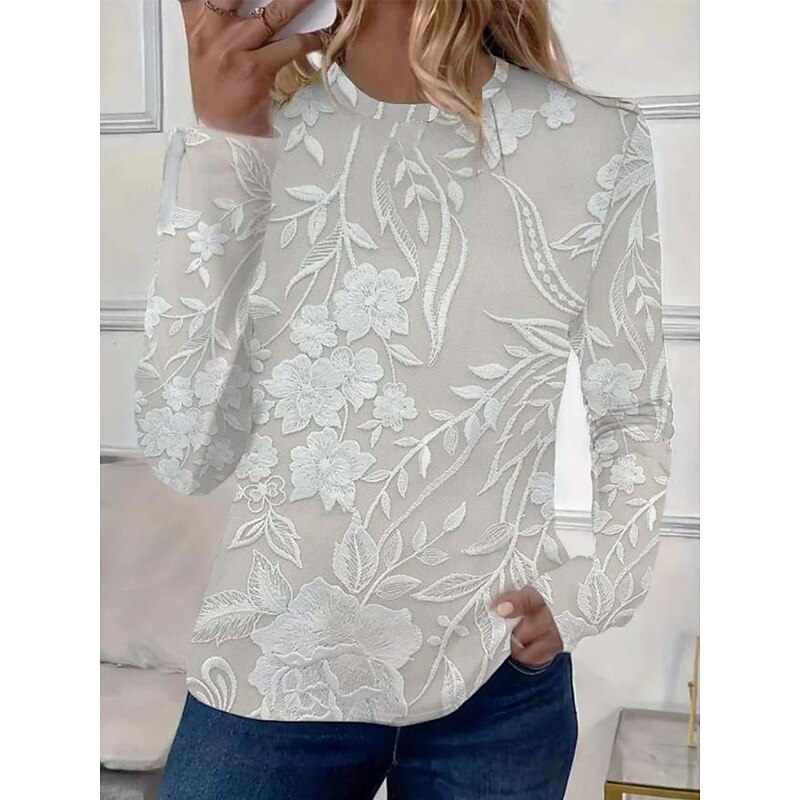 Women's Blouse Rose Floral Elegant Regular Tops Daily Print Pearl Spring Fall Prefall2
