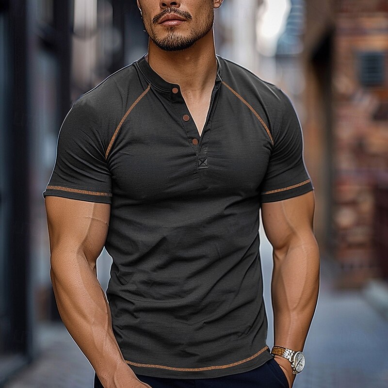 Men's Graphic Color Block Henley Shirt Tee Short Sleeve Fashion Designer Outdoor Casual Daily Summer Gray Army Green Navy Blue Henley Henley T-Shirt3