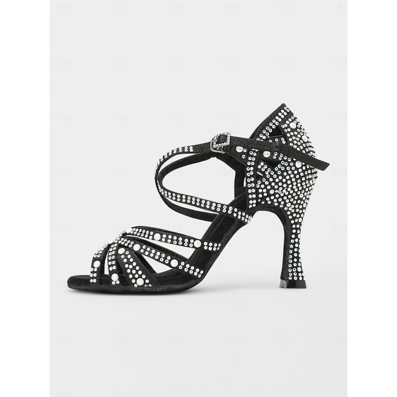 Black Rhinestone Strappy Dance Shoes for Women - Stylish Latin Dance Sandals with High Heels, Perfect for Dance Competitions and Special Occasions4