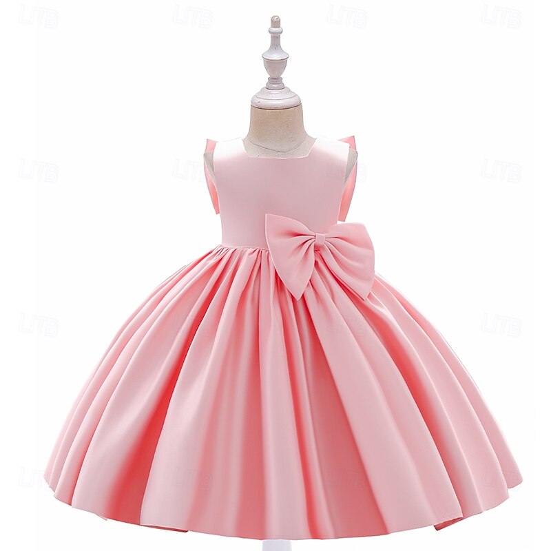 Kids Girls' Party Dress Solid Color Sleeveless Special Occasion Princess Polyester Party Dress Summer Spring 3-10 Years Multicolor White Champagne