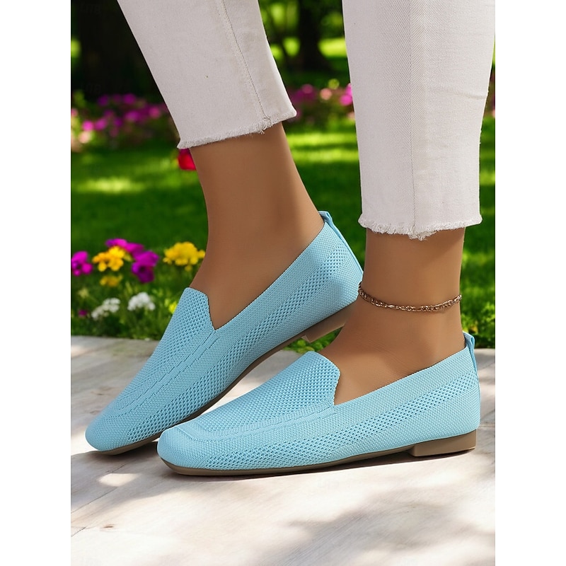 Slip-On Flyknit Shoes with Soft Knit Upper, Casual Style and Foldable Cushioned Sole for Comfortable Summer Wear and Daily Activities3