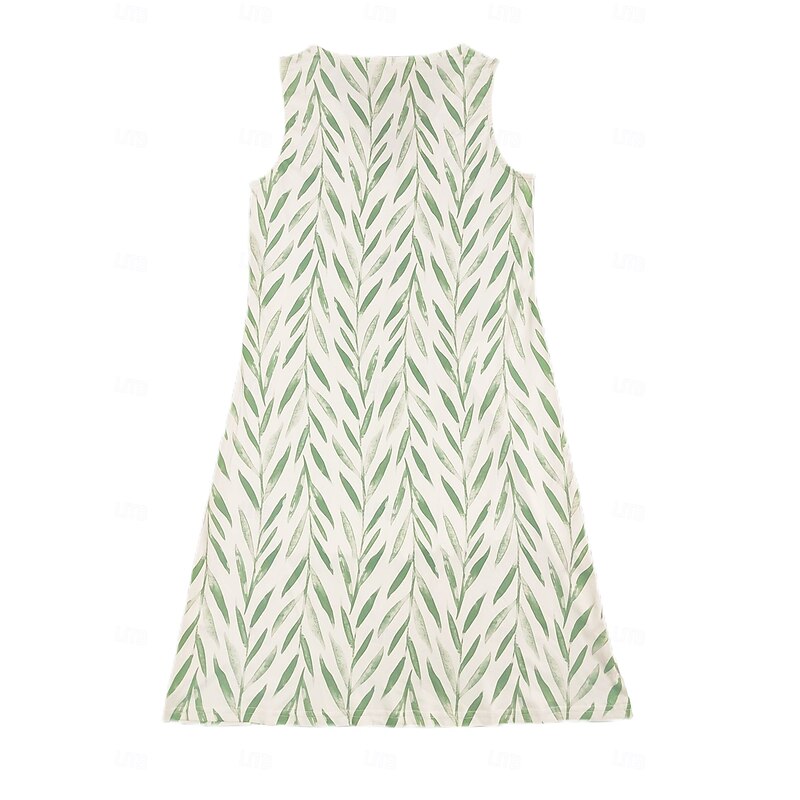 Women's EU / US Size Mini Dress Casual Dress Beach Dress Elegant Dress Elegant Bohemia Vacation Sleeveless Vacation Casual Beach Form Fit Solid Color Leaf Sleeveless V Neck White Light Green Green3