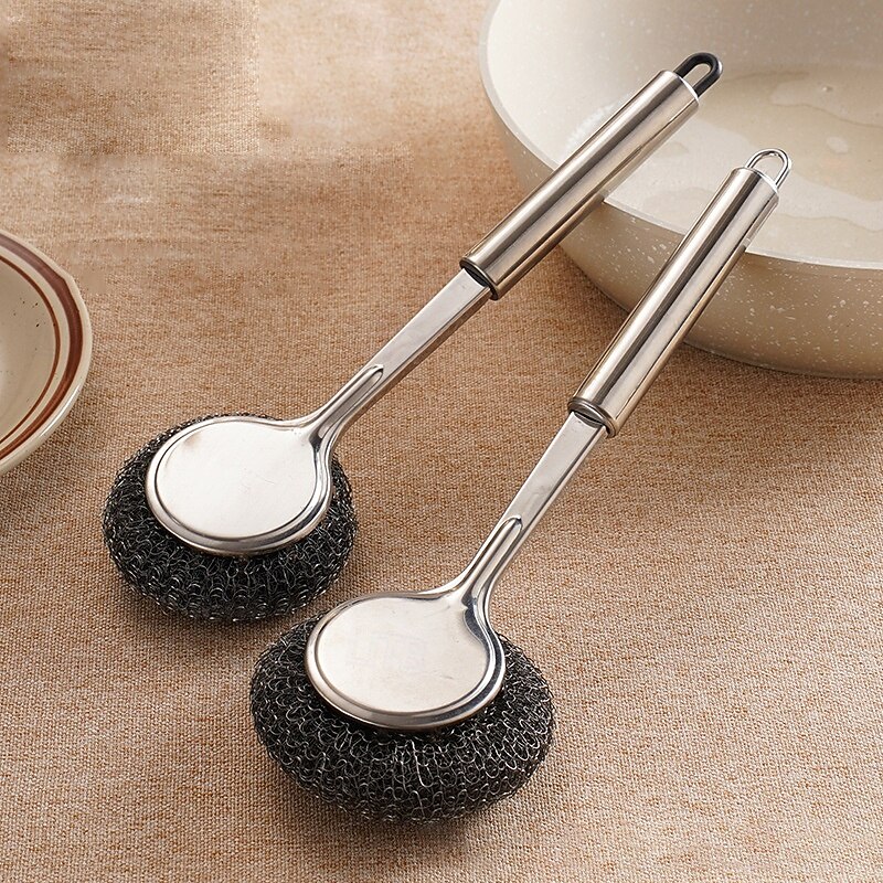 Stainless Steel Pot Brush with Long Handle, Multifunctional Kitchen Artifact Cleaning Pots and Bowls, Stainless Steel Pot Brush, Universal Steel Brush for Pots, Pans, Grills, Sink4