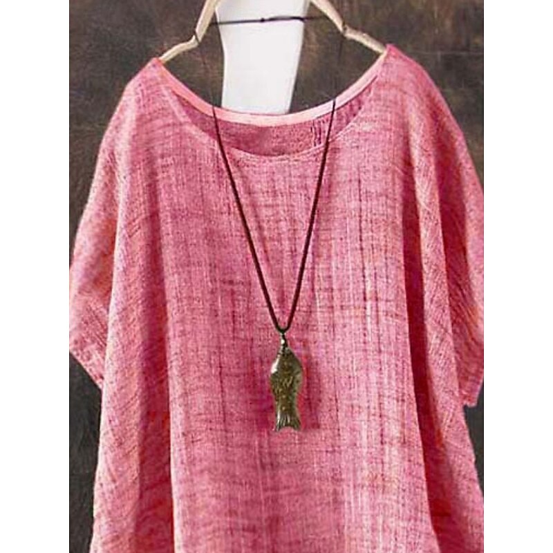 Women's Shirt Blouse Cotton Linen Shirts Solid Color Basic Casual Half Sleeve Crew Neck Regular Tops Daily Pink Green Khaki Summer4