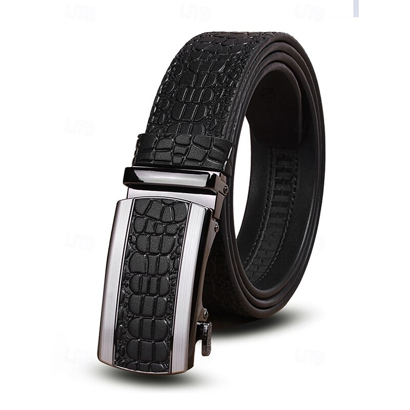 Men's Genuine Leather Crocodile Pattern Belt – Automatic Buckle, Luxury Business & Casual Dress Belt, Adjustable for Work, Weddings & Formal Events4
