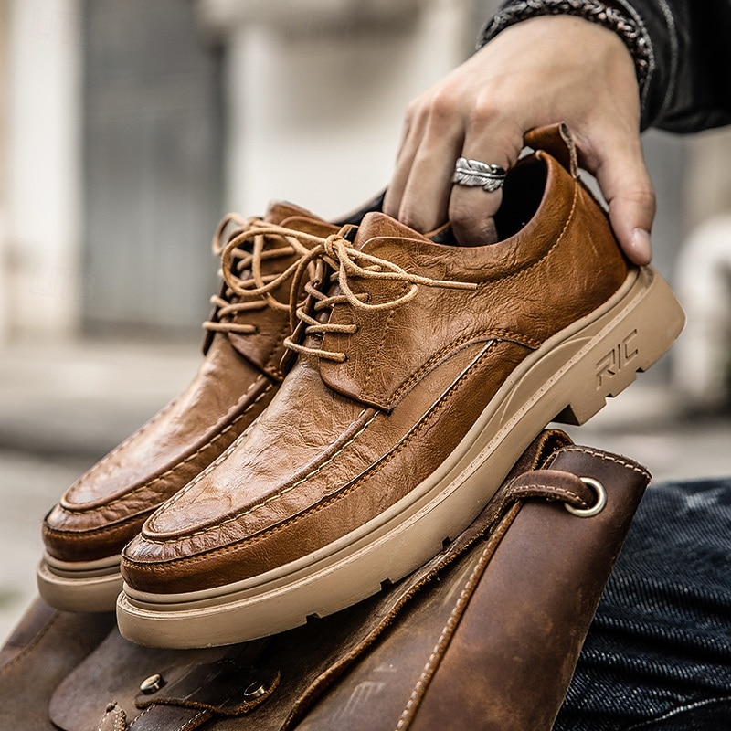 Men's Brown Faux Leather Casual Lace-Up Sneakers – Stylish and Comfortable Shoes for Everyday Wear and Outdoor Activities2