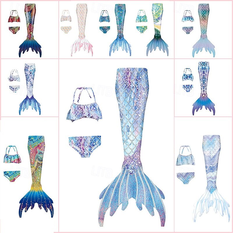 Kids Girls' Mermaid Swimwear Swimsuit Holiday Beach Scales Vacation Tropical Bathing Suits 4 years+ Summer White Yellow